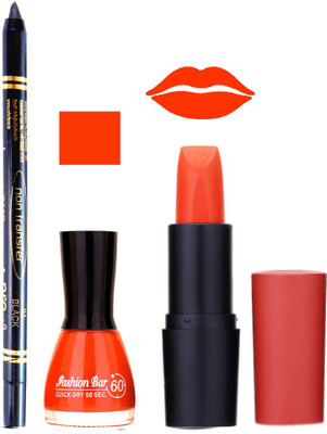

Fashion Bar Nail Polish , OTG Lipstick , Black Kajal Combo 130(Set of 3)