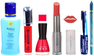 

Rythmx Lipstick And Nail Polish + Eyliner + Sindoor + Remover + Kajal Makeup Combo Pack(Set of 6)