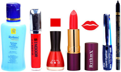 

Rythmx Lipstick ,Remover, Sindoor, Nail Polish,EyeLiner,Black Kajal, Makeup kit Combo 12091(Set of 6)