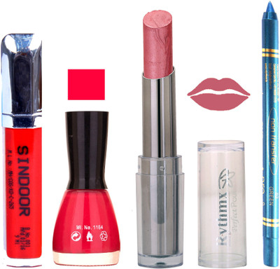 

Rythmx Lipstick Sindoor,Nail Polish,Turquois Blue Kajal Makeup Pack Combo 563(Set of 4)