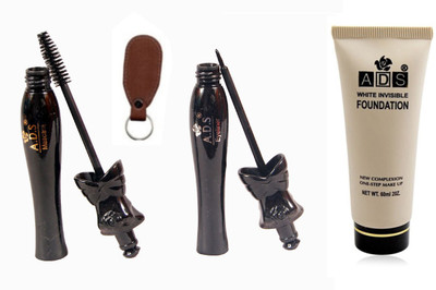

ADS WHITE INVISIBLE FOUNDATION / Eye liner / Keychain With Mascara(Set of 4)