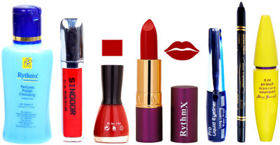 

Rythmx Lipstick ,Polish Remover, Sindoor, Nail Polish,EyeLiner,Black Kajal, Mascara, Makeup kit Combo 14080(Set of 7)