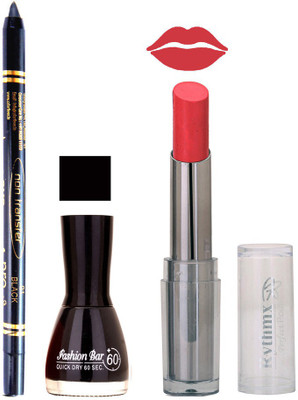 

Rythmx Lipstick , Nail Polish And Stay On Black Kajal Makeup Combo 989(Set of 3)