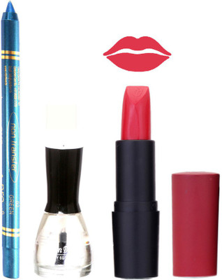 

Fashion Bar Nail Polish , otg Lipstick , Turquoise Blue Kajal Combo40(Set of 3)