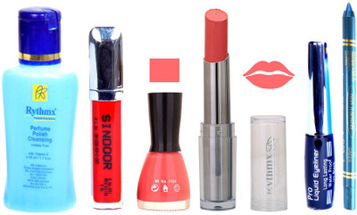 

Rythmx Lipstick And Nail Polish + Eyliner + Sindoor + Remover + Kajal Makeup Combo Pack(Set of 6)