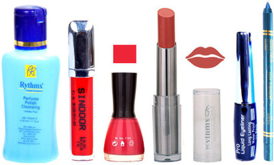 

Rythmx Lipstick And Nail Polish + Eyliner + Sindoor + Remover + Kajal Makeup Combo Pack(Set of 6)