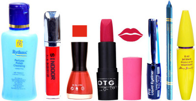 

Rythmx Remover + OTG Lipstick And Nail Polish, Eyliner, Sindoor, Kajal, Mascara Makeup Combo(Set of 7)