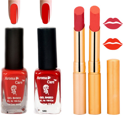

Aroma Care Black Cap Nail Polish RHYTHM Orange Lipstick Combo 100(Set of 4)