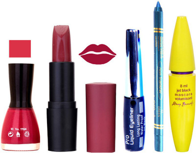 

Rythmx Lipstick, Nail Polish, Eyeliner,Turqoise Blue Kajal Makeup Combo Kit 1278(Set of 5)