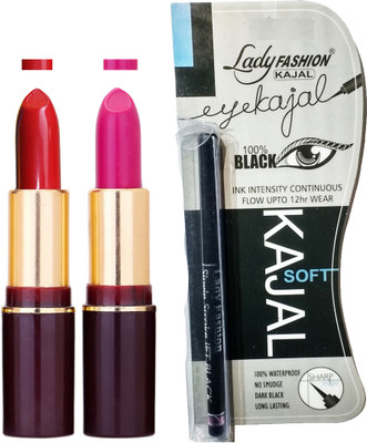 

Lady Fashion Lipstick And Kajal Combo(Set of 3)
