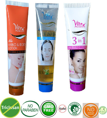 

Vitro Naturals Aloe Hand & Body Lotion 50 g, Face wash 50 ml, 3in1 Fairness Moisturizer 50 gm,(Set of 3)
