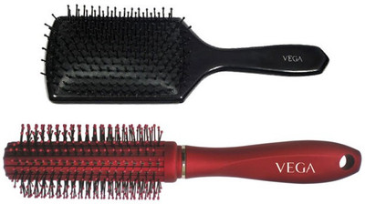 

VEGA Premium Paddle Hair Brush 8586 With Premium Round Hair Brush E11-Rb(Set of 2)