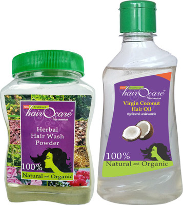 

Hairocare Hair Care - Herbal Wash Powder (150g) + Virgin Coconut Oil (200ml) - Natural Moisturizer & Anti-Oxidant(Set of 2)