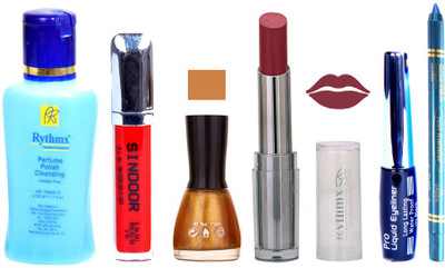 

Rythmx Lipstick And Nail Polish + Eyliner + Sindoor + Remover + Kajal Makeup Combo Pack(Set of 6)