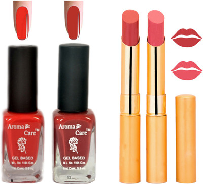 

Aroma Care Black Cap Nail Polish RHYTHM Orange Lipstick Combo 027(Set of 4)