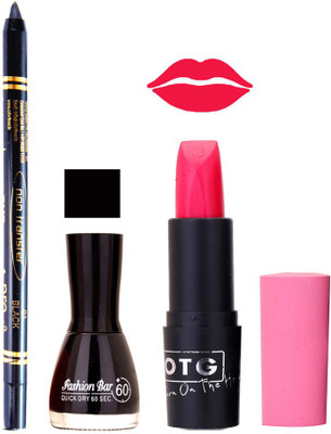 

Fashion Bar Nail Polish , OTG Lipstick , Black Kajal Combo 32(Set of 3)