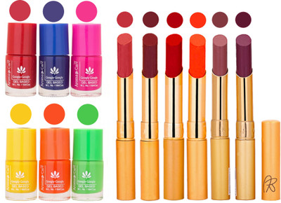 

Aroma Care Makeup Women Nail Polish and Exclusive Long Lasting Lipstick Set 100(Set of 12)