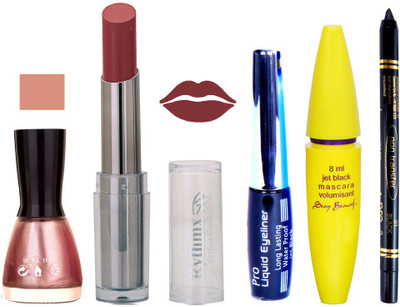 

Rythmx Intense Matte Mauvish Plum Shade Lipstick, Shimmer Voilet Nail Polish,Black Eyeliner,Mascara, And Stay On Black Kajal 7318(Set of 5)