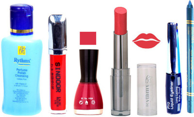 

Rythmx Lipstick And Nail Polish + Eyliner + Sindoor + Remover + Kajal Makeup Combo Pack(Set of 6)