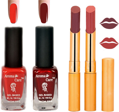 

Aroma Care Black Cap Nail Polish RHYTHM Mauve Lipstick Combo 061(Set of 4)