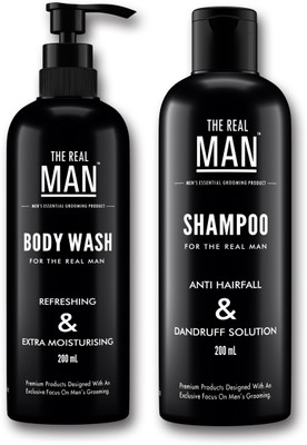 

The Real Man Skin Moisturising Body Wash (200ml) & Anti Hair Fall and Dandruff Solution Shampoo (200ml)(Set of 2)