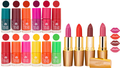 

Aroma Care 12 Piece Vibrant Color Nail Polish Combo Set With 4 Rythm Creamy Matte Lipstick Combo 154(Set of 16)