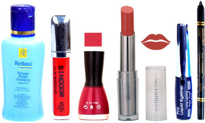 

Rythmx Lipstick And Nail Polish + Eyliner + Sindoor + Remover + Kajal Makeup Combo Pack(Set of 6)