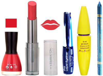 

Rythmx Lipstick, Nail Polish, Kajal, Eyeliner, Mascara, Sindoor, Nail Polish Remover Makeup kit Combo offer Pack of 7(Set of 7)