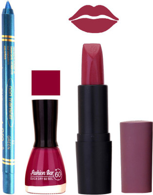 

Fashion Bar Nail Polish , otg Lipstick , Turquoise Blue Kajal Combo102(Set of 3)