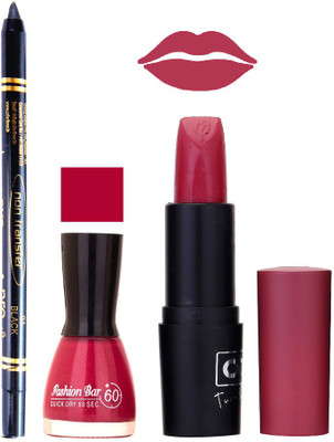 

Fashion Bar Nail Polish , OTG Lipstick , Black Kajal Combo 77(Set of 3)