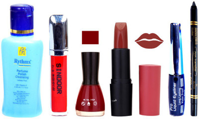 

Rythmx Remover, OTG Lipstick, Sindoor, Nail Polish,EyeLiner, Remover,Black Kajal, Makeup kit Combo 10078(Set of 6)