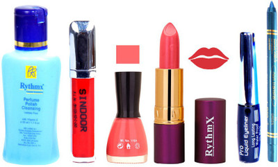 

Rythmx Lipstick ,Remover, Sindoor, Nail Polish,EyeLiner,Turqoise Blue Kajal, Makeup kit Combo 12059(Set of 6)