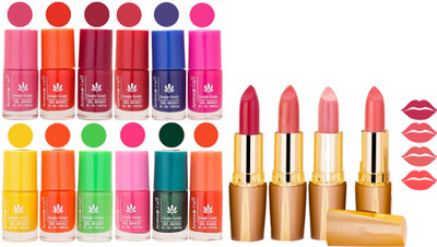 

Aroma Care 12 Piece Vibrant Color Nail Polish Combo Set With 4 Rythm Creamy Matte Lipstick Combo 130(Set of 16)