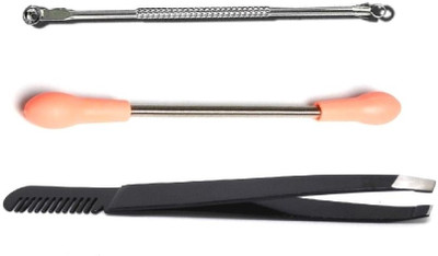 

Kelley Slant-Pointed Tip Tweezer Hair Removal Tool With Eyebrow Comb (2in1) with Blackhead Remover Needle And Hair Epicare Threading Epilator Spring It(Set of 3)