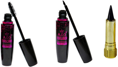 

ADS Waterproof Eyeliner / Mascara with Black Kajal(Set of 3)