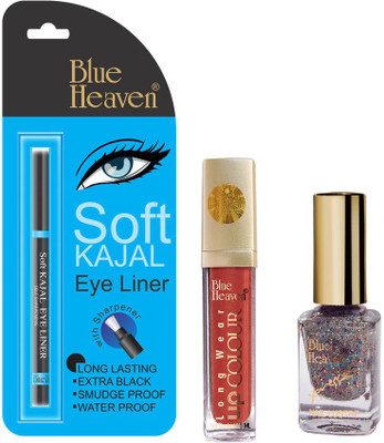 

Blue Heaven Long Wear Lip Color, Xpression Nail Paint & Bh Kajal Liner Combo.(Set of 3)
