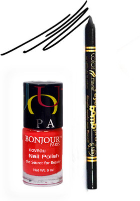 

Bonjour Paris Color Fever 921 Black Pro Kajal+Red Nail Polish(Set of 2)