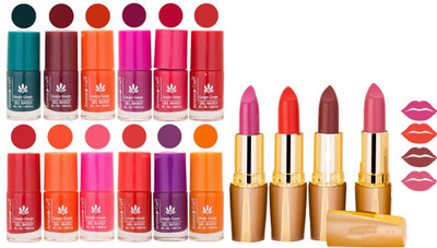 

Aroma Care 12 Piece Vibrant Color Nail Polish Combo Set With 4 Rythm Creamy Matte Lipstick Combo 153(Set of 16)