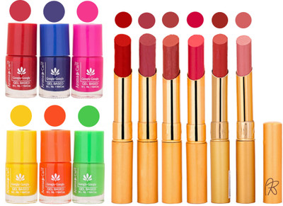 Aroma Care Makeup Women Nail Polish and Exclusive Long Lasting Lipstick Set 119(Set of 12)