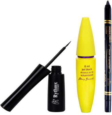 

Rythmx Glossy Liquid Zed Black Eye Liner, Water Proof Mascara, Black Kajal, Pack of 3 Makeup Set(Set of 3)
