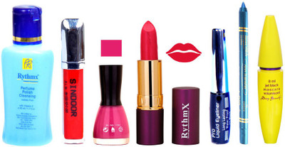 

Rythmx Lipstick ,Polish Remover, Sindoor, Nail Polish,EyeLiner,Turqoise Blue Kajal, Mascara, Makeup kit Combo 14022(Set of 7)