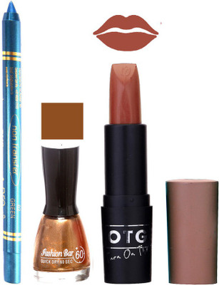 

Fashion Bar Nail Polish , otg Lipstick , Turquoise Blue Kajal Combo122(Set of 3)
