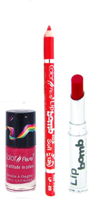 

Color Fever Red Lip Bomb Lipstick + Lip Liner+Nail Polish Combo 240320172(Set of 3)
