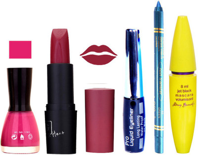 

Rythmx Lipstick, Nail Polish, Eyeliner,Turqoise Blue Kajal Makeup Combo Kit 1267(Set of 5)
