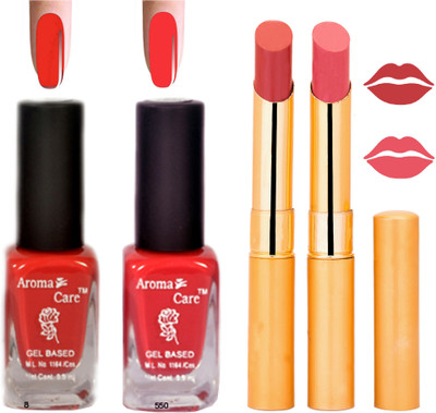 

Aroma Care Black Cap Nail Polish RHYTHM Orange Lipstick Combo 032(Set of 4)