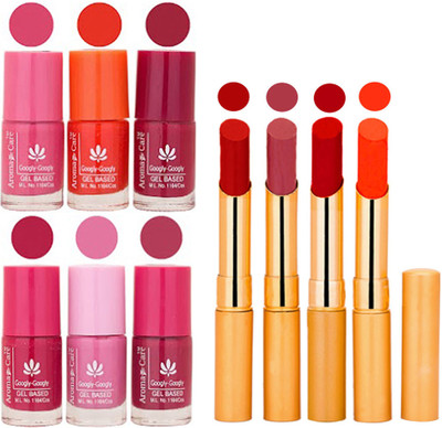 

Aroma Care Super Saver Pack : Quick Dry Nail Polish and Rythm Creamy Matte Long Lasting Lipstick Combo 06(Set of 10)
