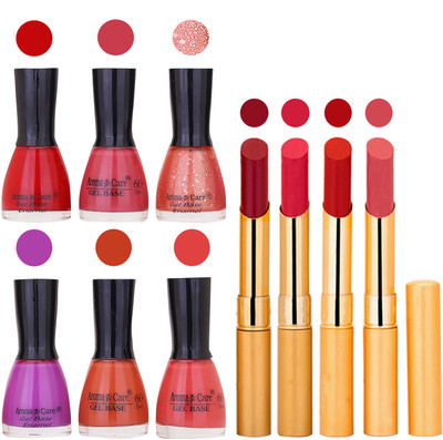 

Aroma Care Candi Bottle Nail Polish Combo with Rytm Popular Lipstick Combo Set-9(Set of 10)