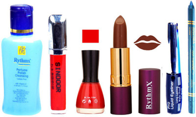 

Rythmx Lipstick ,Remover, Sindoor, Nail Polish,EyeLiner,Turqoise Blue Kajal, Makeup kit Combo 12030(Set of 6)