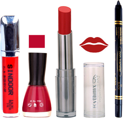 

Rythmx Lipstick Sindoor,Nail Polish,Black Kajal Makeup Pack Combo 653(Set of 4)