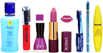 

Rythmx Lipstick ,Polish Remover, Sindoor, Nail Polish,EyeLiner,Turqoise Blue Kajal, Mascara, Makeup kit Combo 14055(Set of 7)